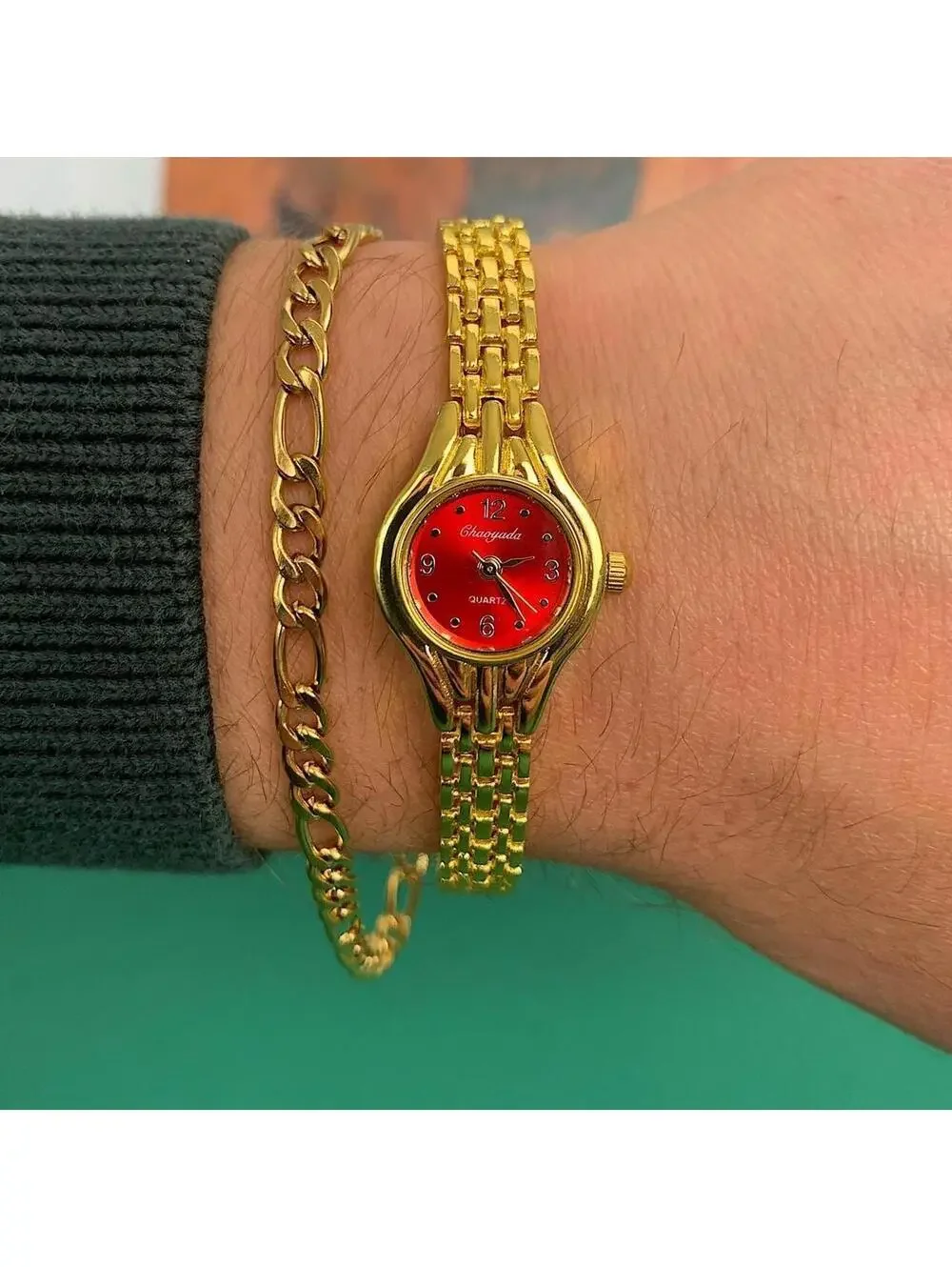 Minimalistic Gold and Red Face round dainty stainless steel y2k 2000s style